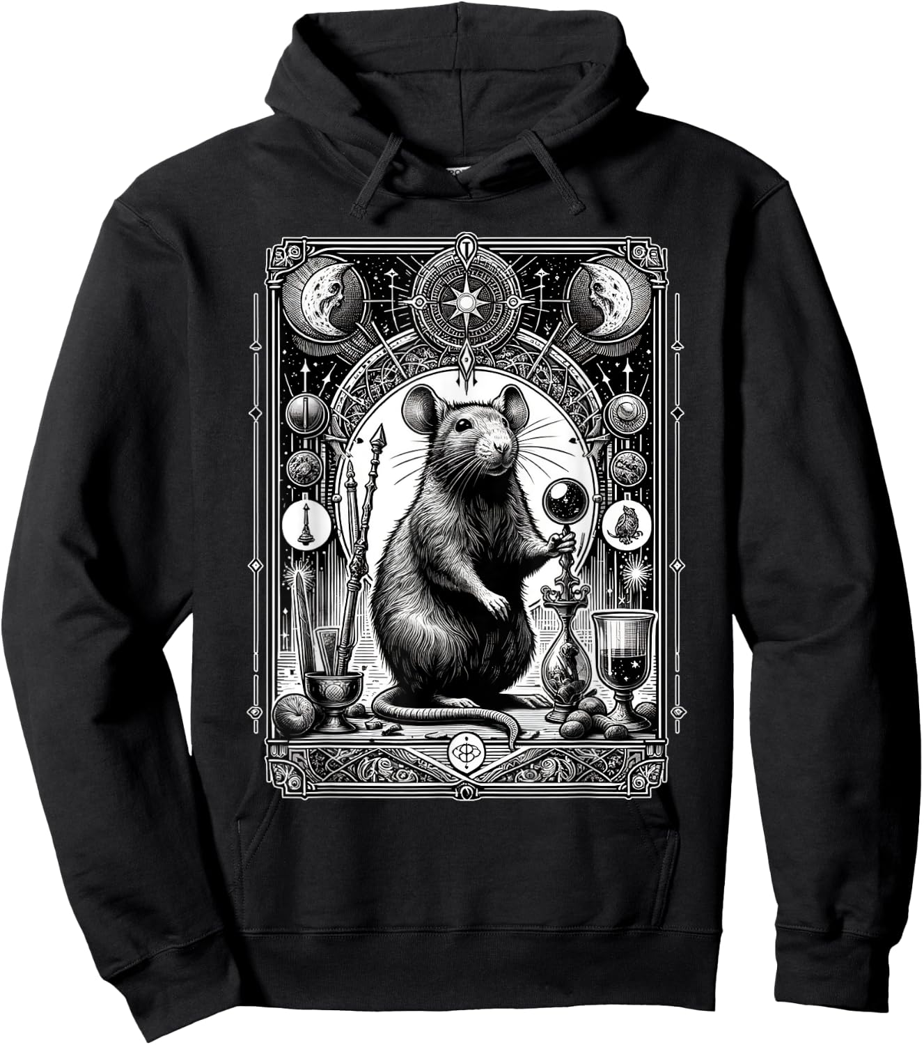 Black and White Rat Tarot Card Distressed Rats Lover Animals Hoodie - Hoodie | Black