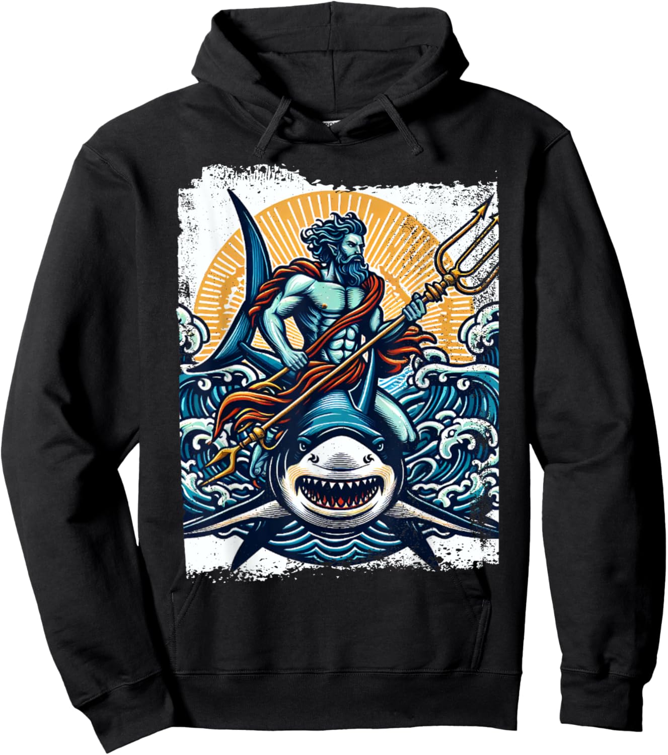 Poseidon Riding Shark Trident Costume Ancient Greek God Hoodie - Hoodie | Black