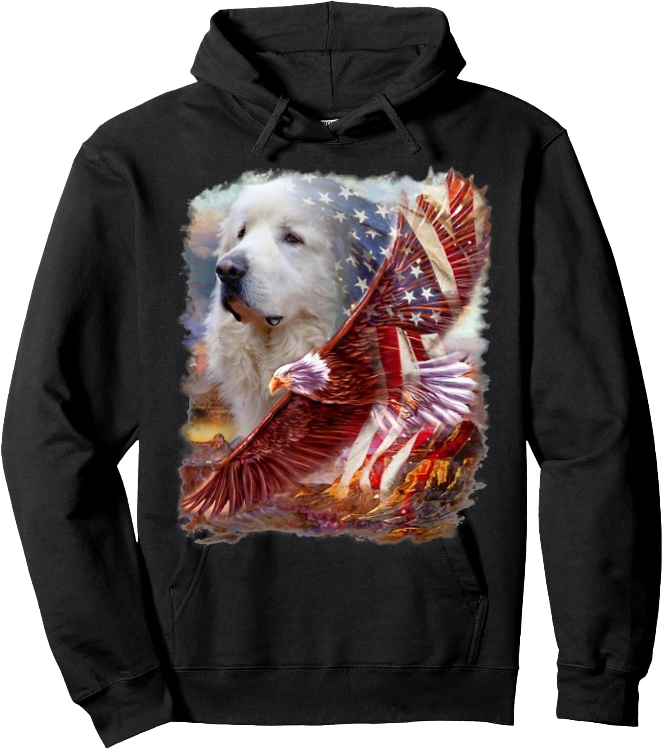 Great Pyrenees Dog Eagle American Flag 4th July Independence Men Hoodie - Hoodie | Black