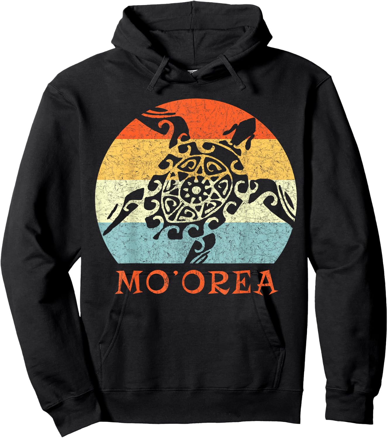 Mo'orea South Pacific Vintage Retro Turtle Vacation Hoodie - Hoodie | Black