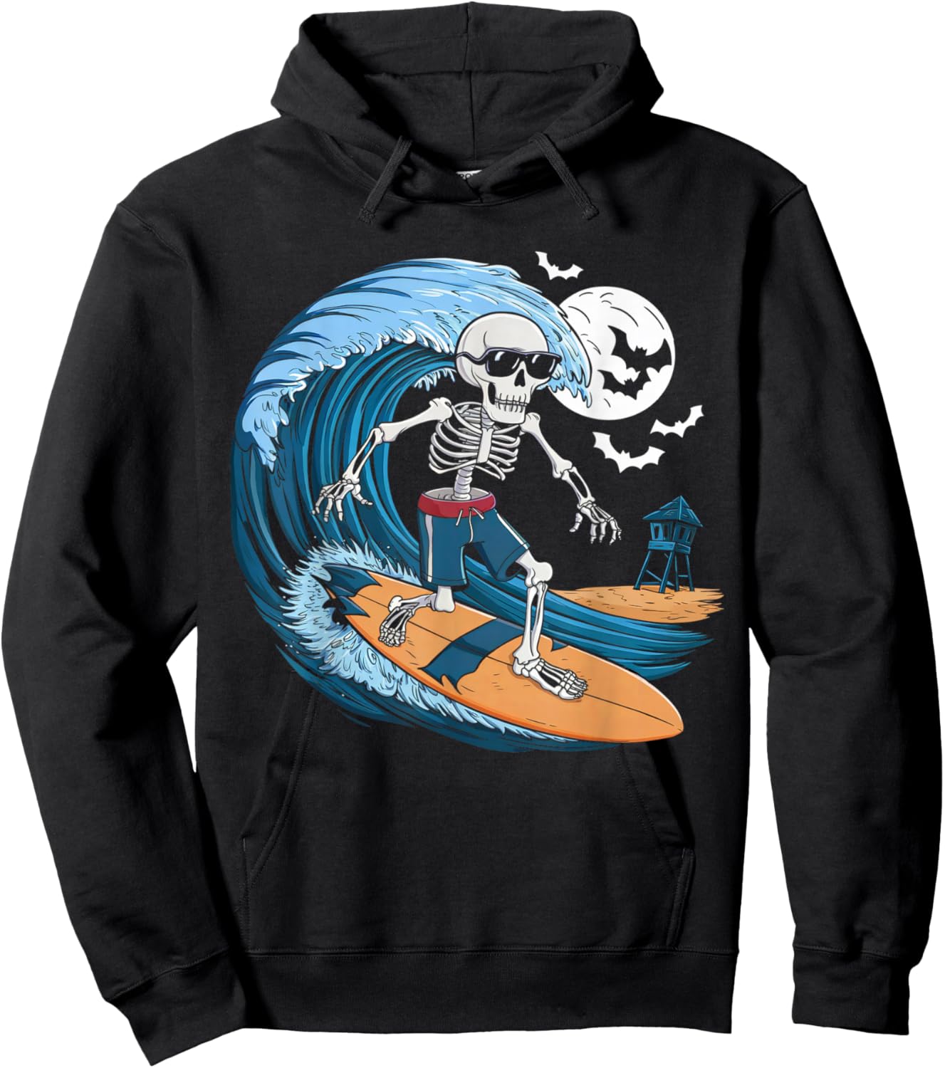 Halloween Surfing Skeleton Shirt Surfer Hawaiian Surf Hawaii Hoodie - Hoodie | Black