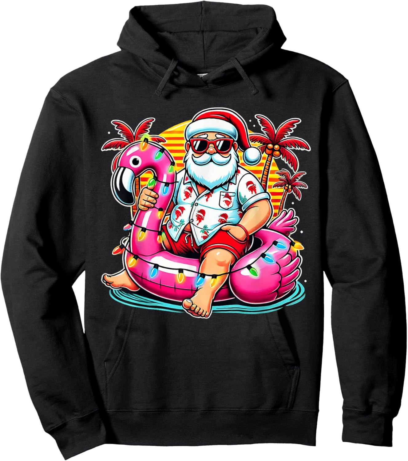 Christmas in July Shirt Santa Flamingo Float Summer Xmas Hoodie - Hoodie | Black