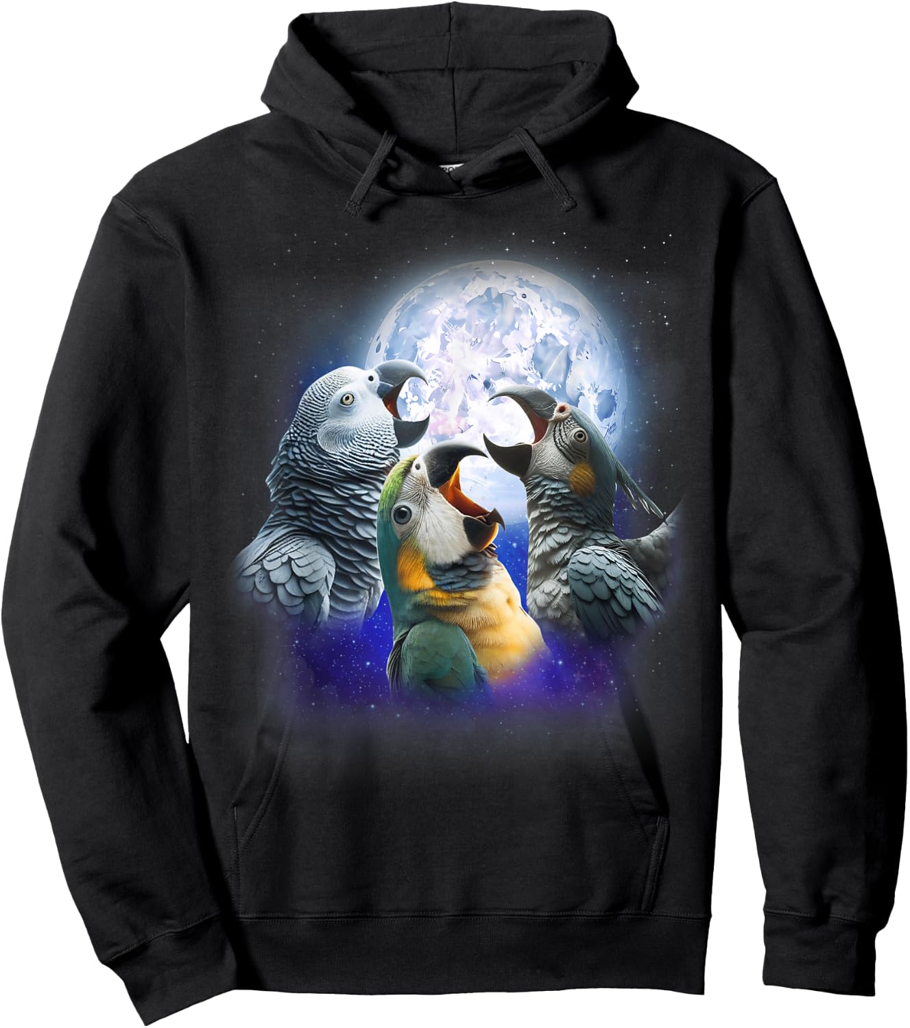 3 Parrots Howling At The Moon Funny African Grey Parrot Bird Hoodie - Hoodie | Black