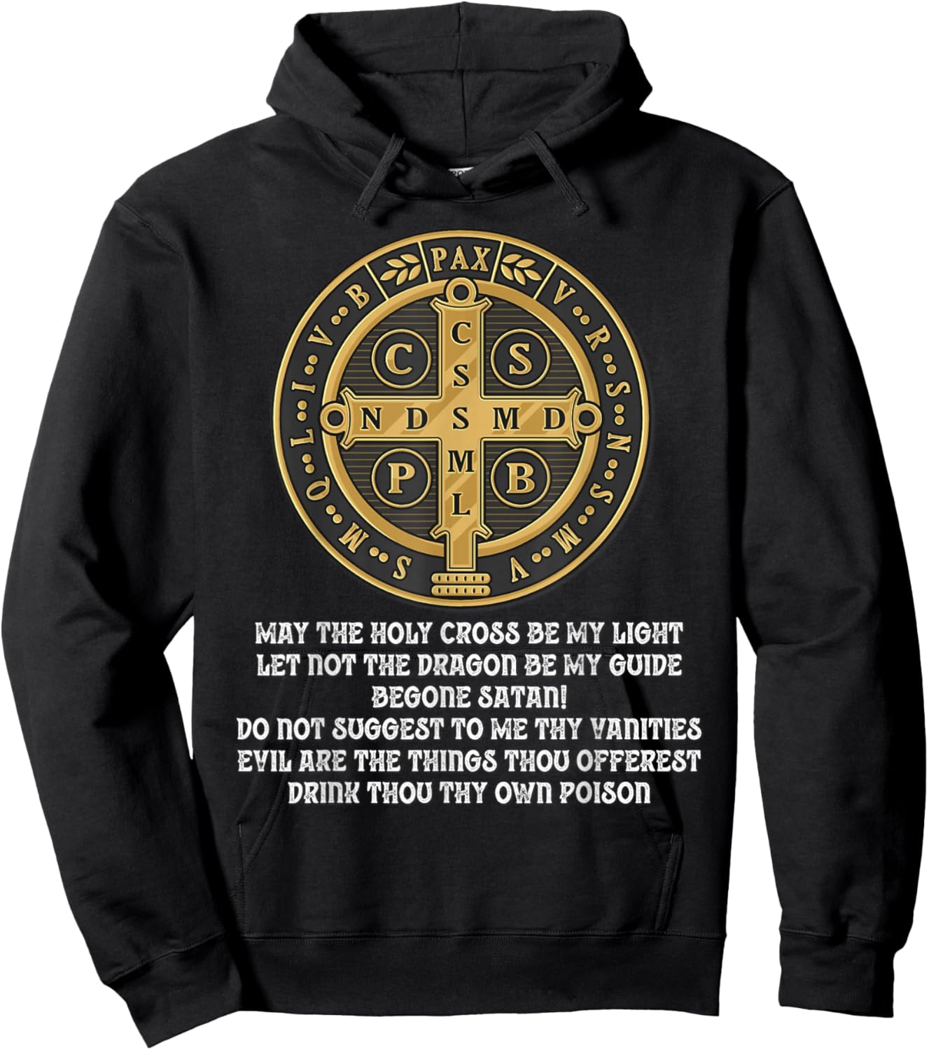 Saint Benedict Medal Traditional Latin Catholic Hoodie - Hoodie | Black