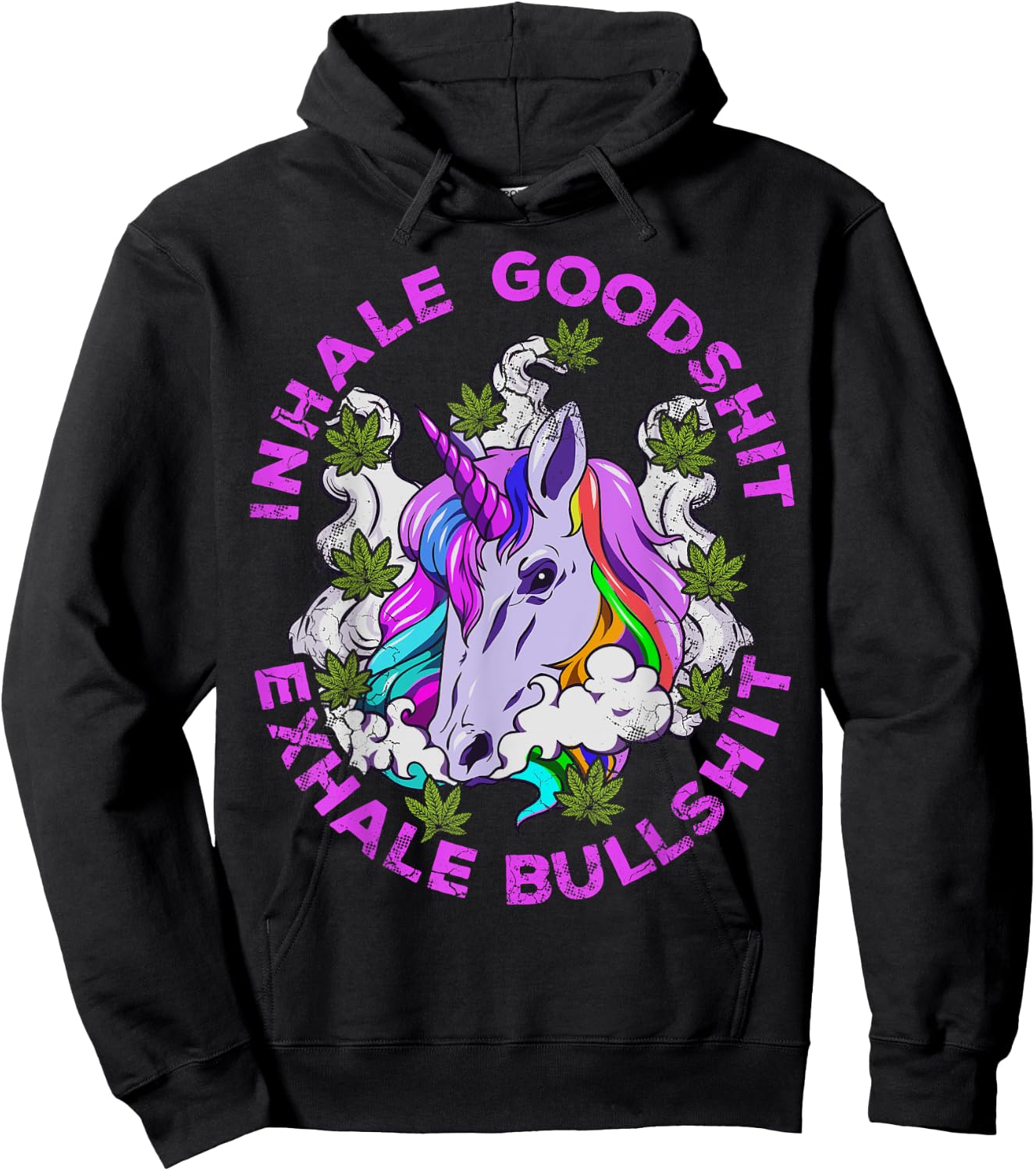 Marijuana Inhale Good Shit Exhale Bullshit Unicorn Funny Hoodie - Hoodie | Black