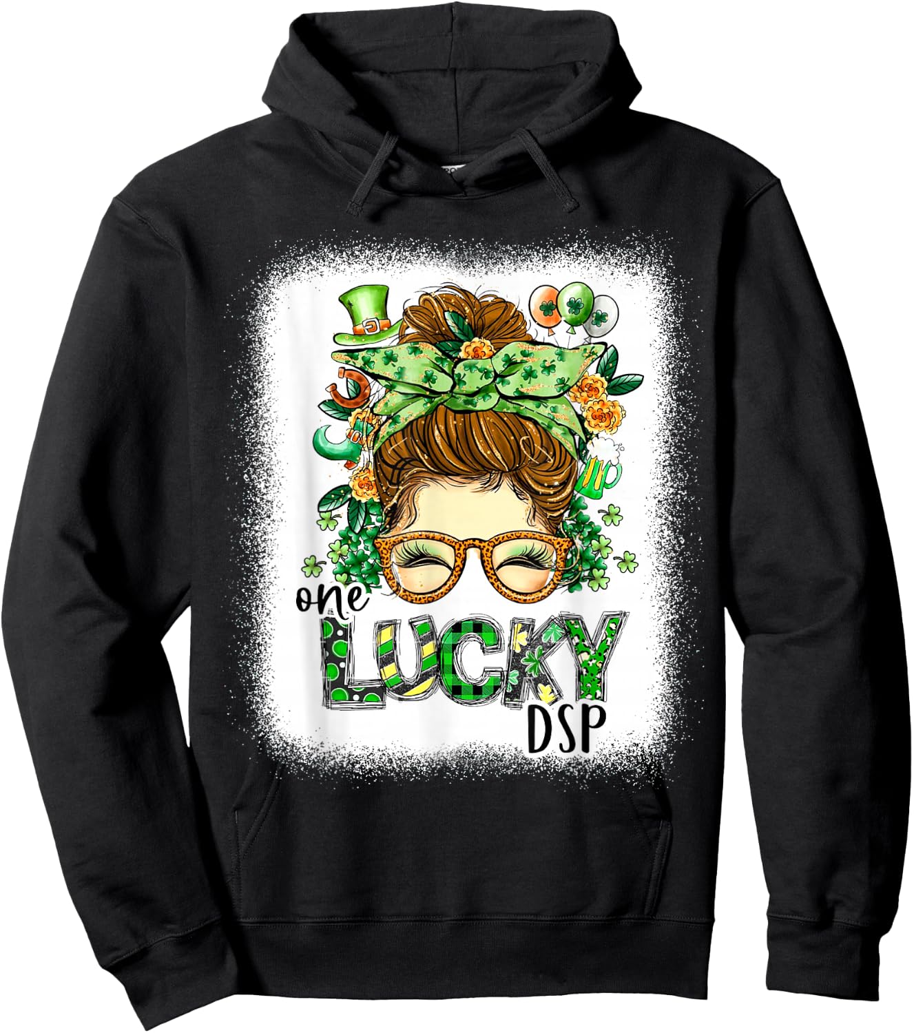 One Lucky DSP Bleached St Patricks Day Women Hoodie - Hoodie | Black