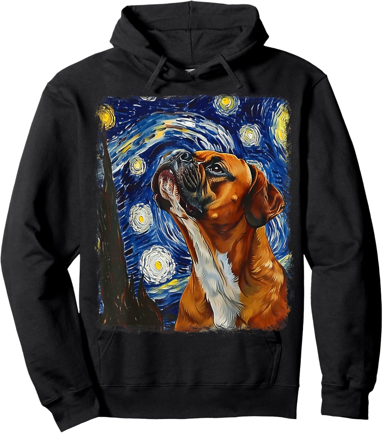 Boxer Dog Starry Night Painting Hoodie - Hoodie | Black