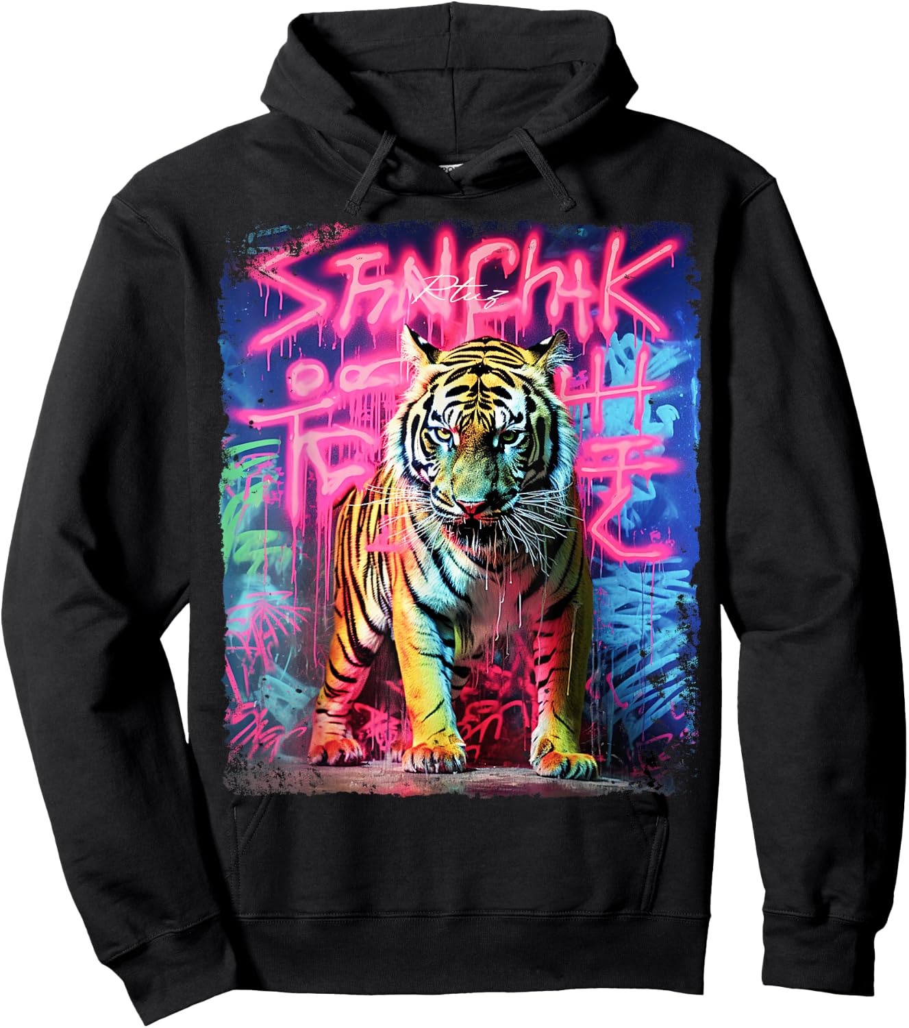Hip Hop Y2K Vintage Hipster Edgy Urban Streetwear Tiger Hoodie - Hoodie | Black