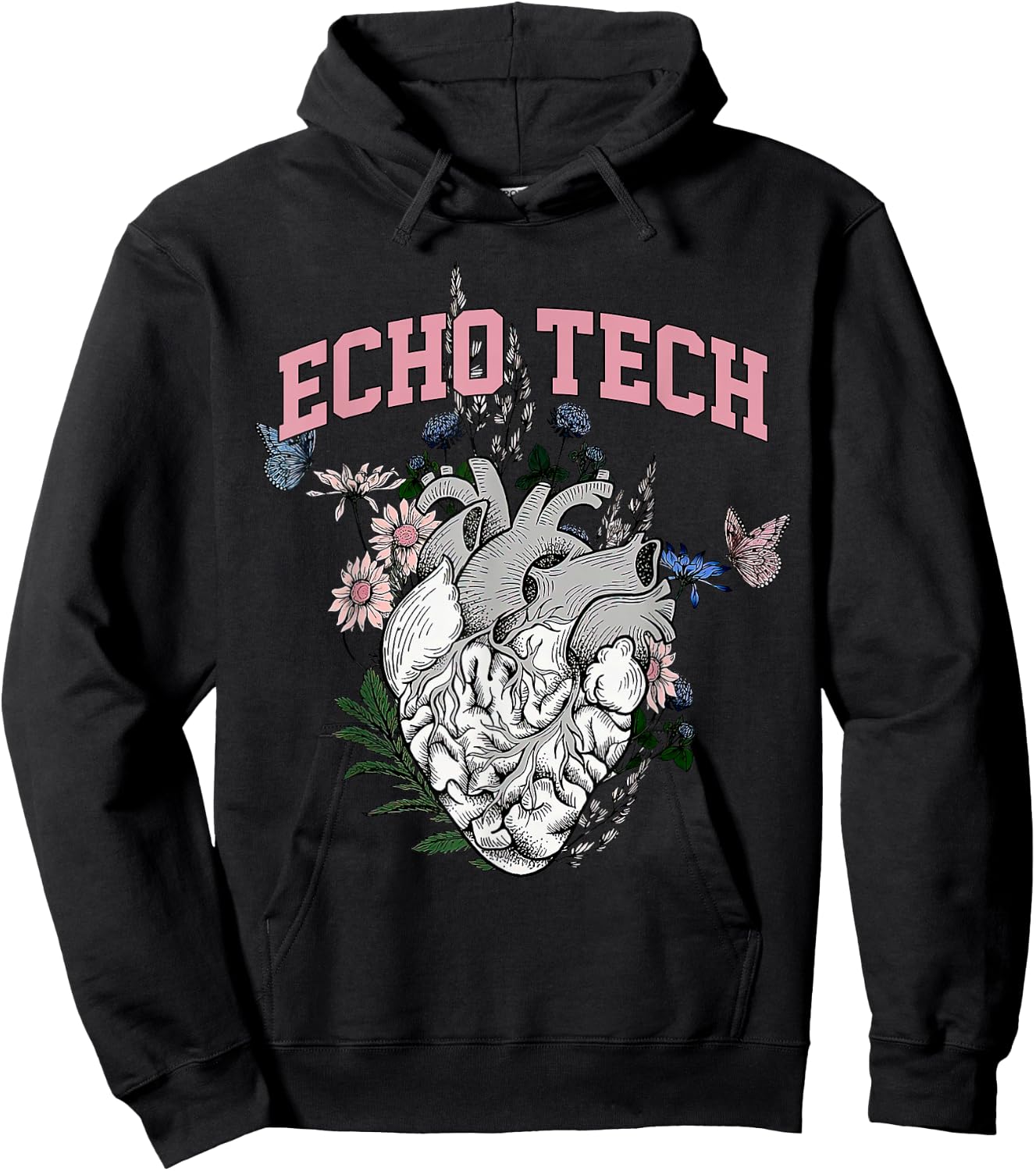 Anatomical Heart Floral Echo Tech Cardiac Sonographer Hoodie - Hoodie | Black