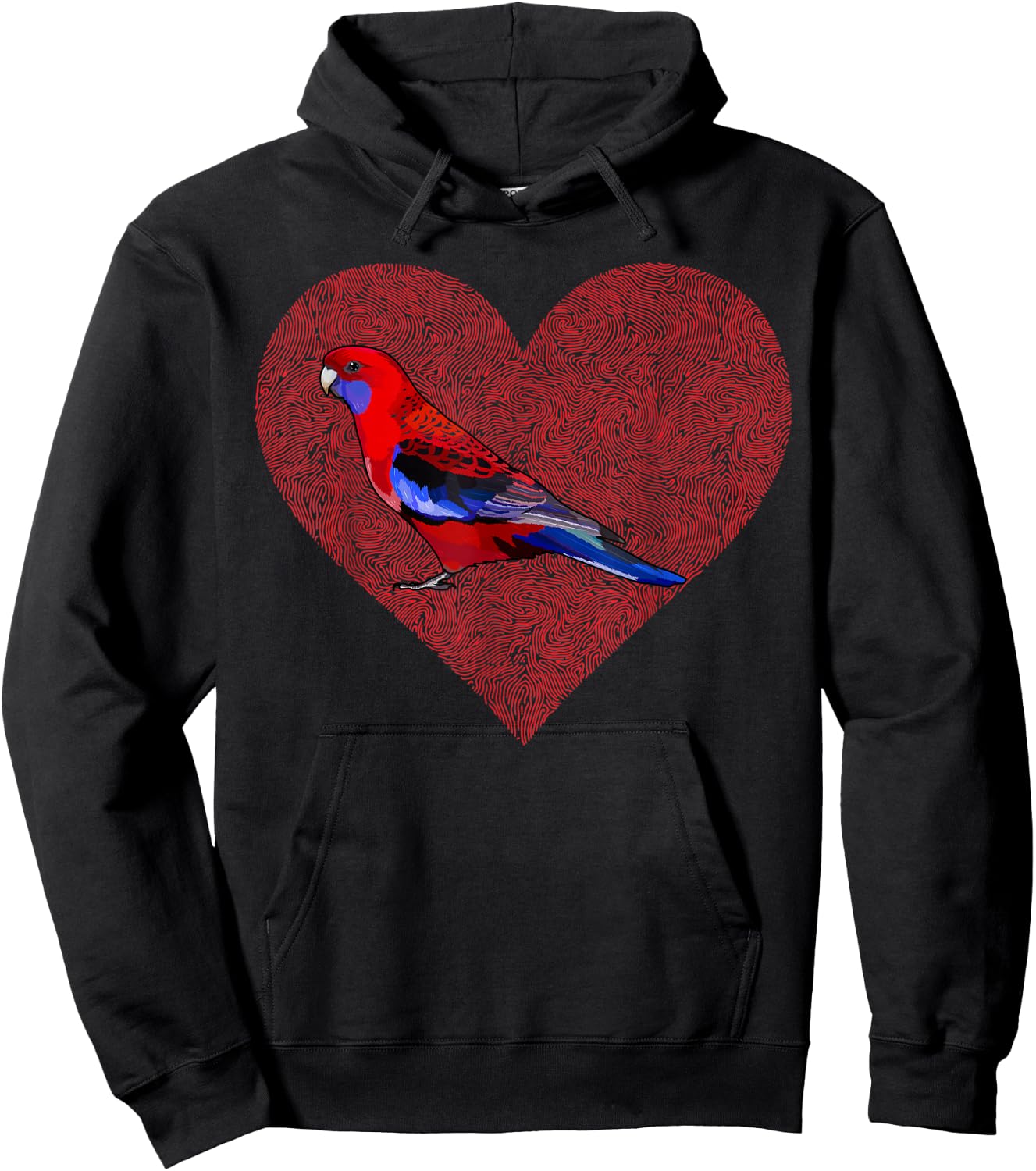 Rosella Valentines Day Bird Love Fingerprint Hoodie - Hoodie | Black
