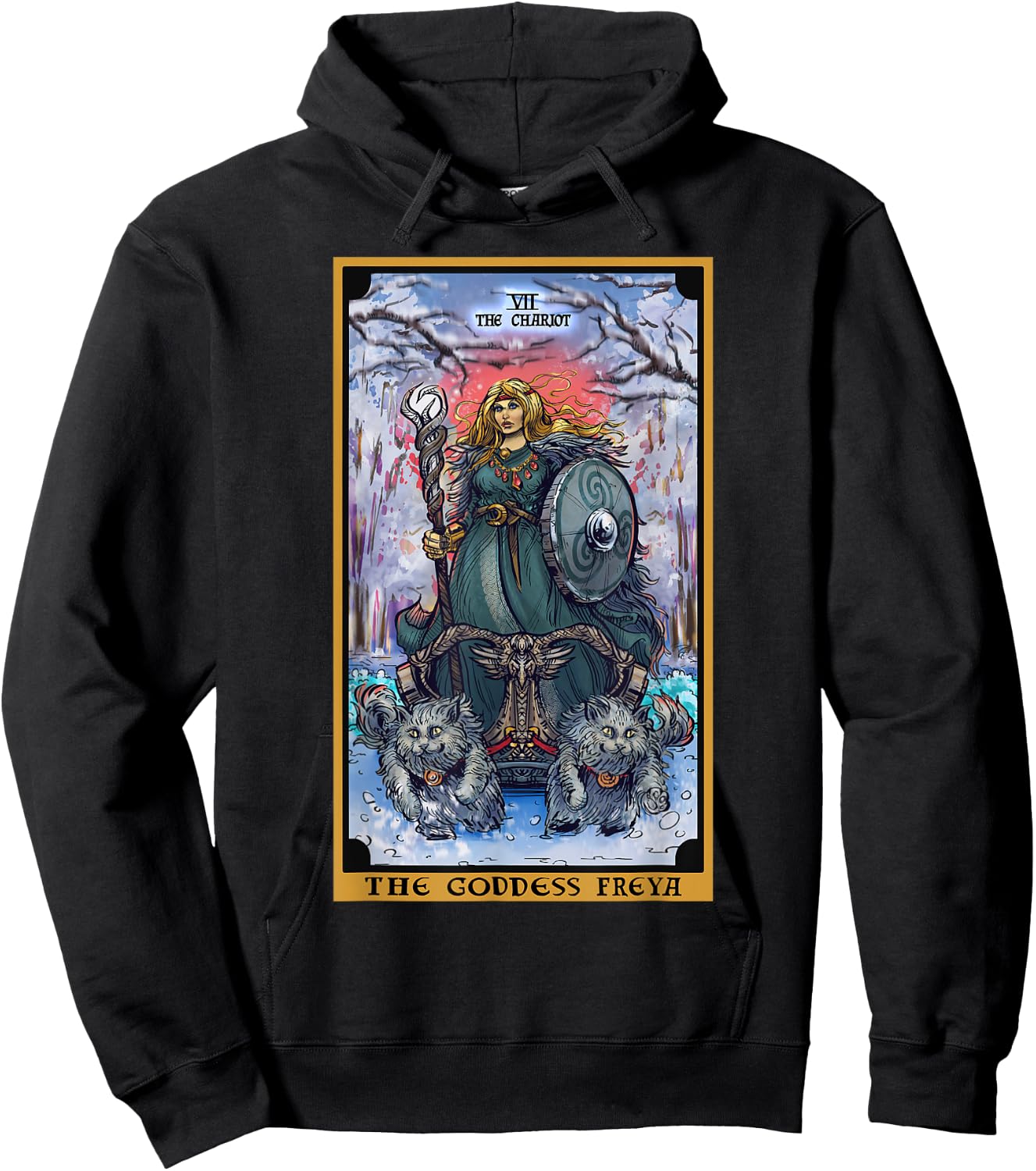 The Goddess Freyja The Chariot Tarot Card Norse Pagan Witch Hoodie - Hoodie | Black