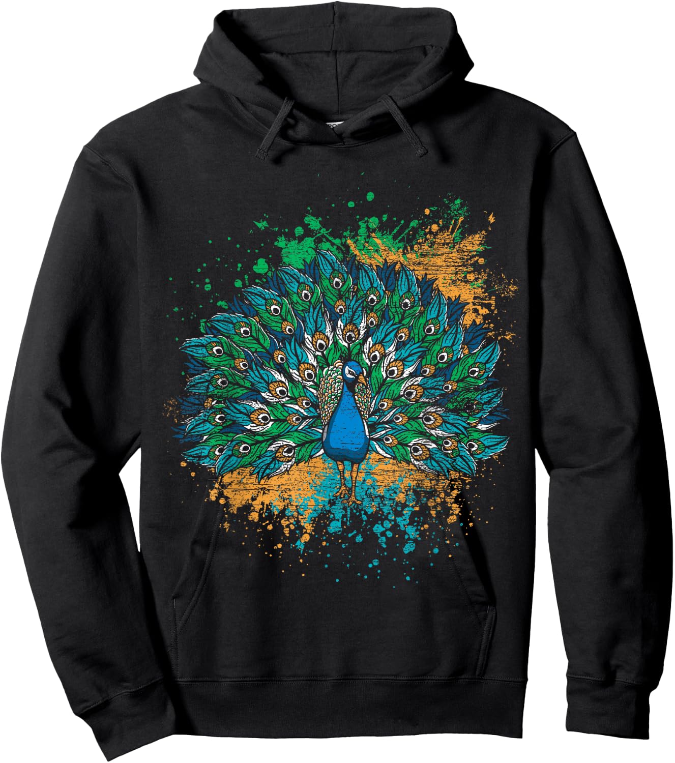 Decorative Colorful Tail Peacock Hoodie - Hoodie | Black
