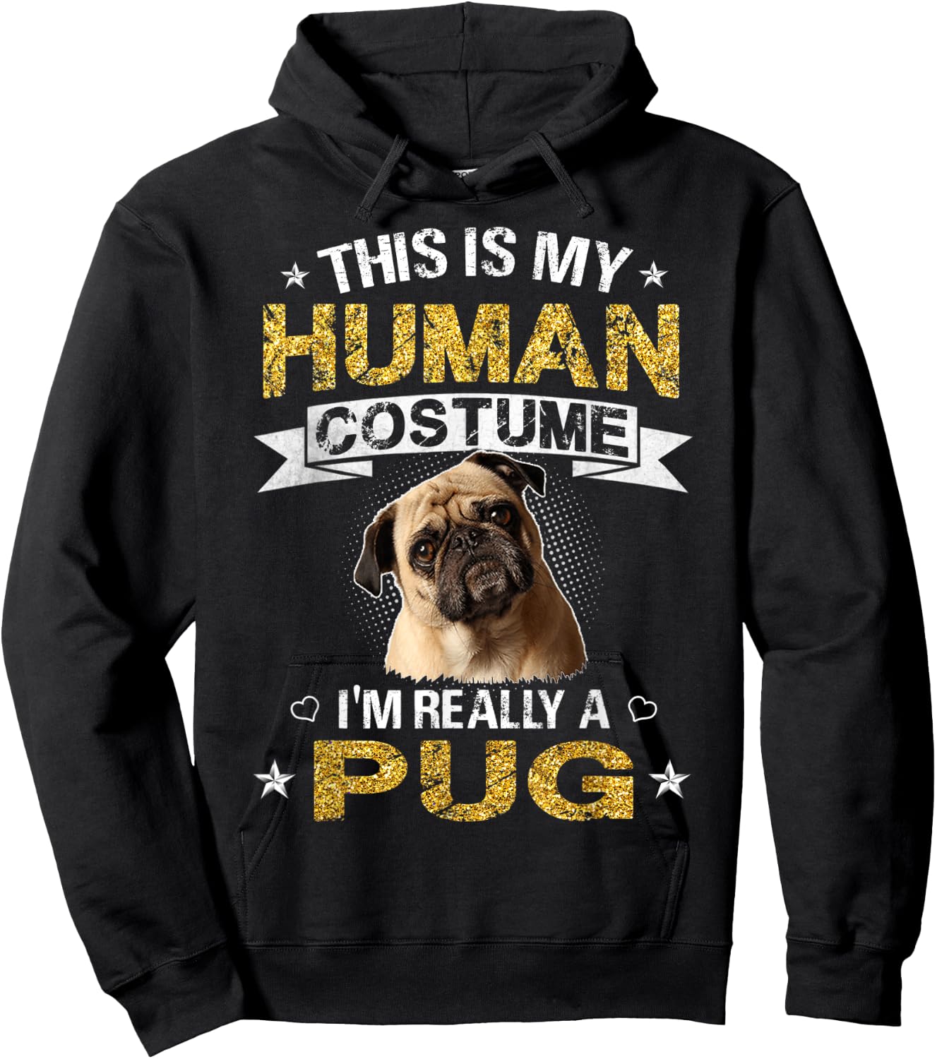 Funny This Is My Human Costume I'm Really a Pug Dog Gift Hoodie - Hoodie | Black