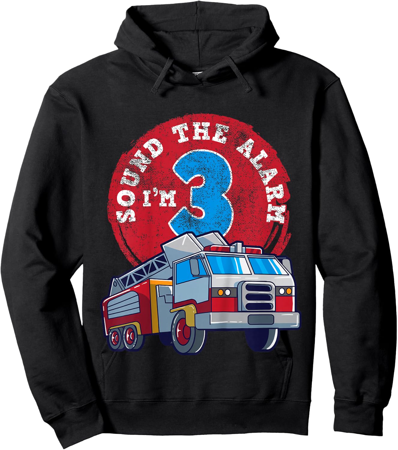 3rd Birthday Three Years Old Firetruck Firefighter Gift Hoodie - Hoodie | Black