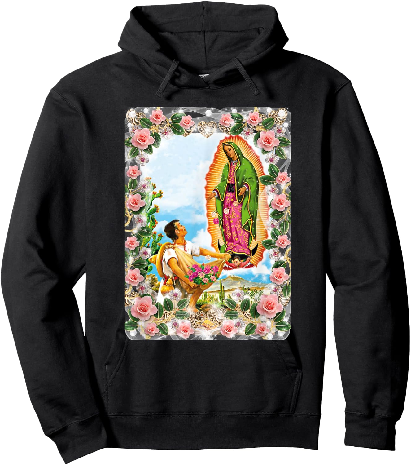 Our Lady of Guadalupe Virgin Mary Catholic Beautiful Roses Hoodie - Hoodie | Black
