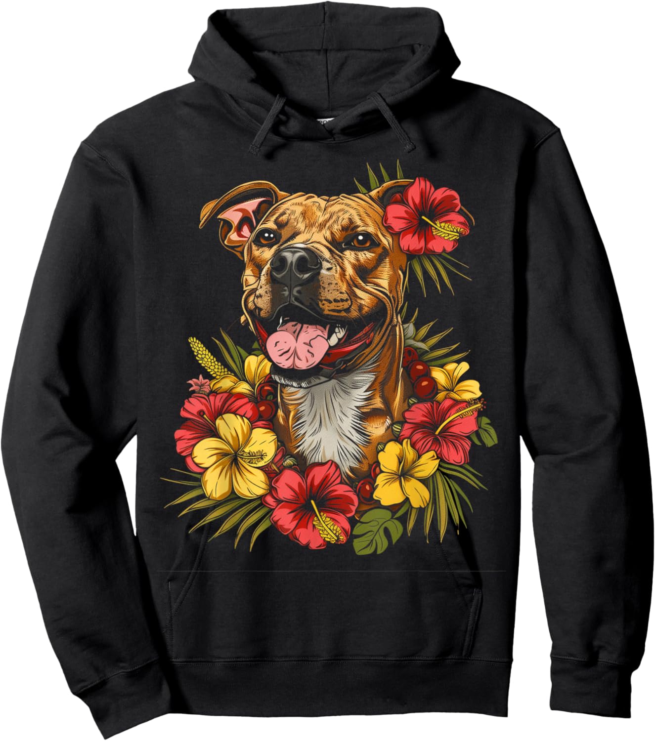 Pitbull Hawaiian Flowers Hibiscus Hula Hawaii Dog Hoodie - Hoodie | Black