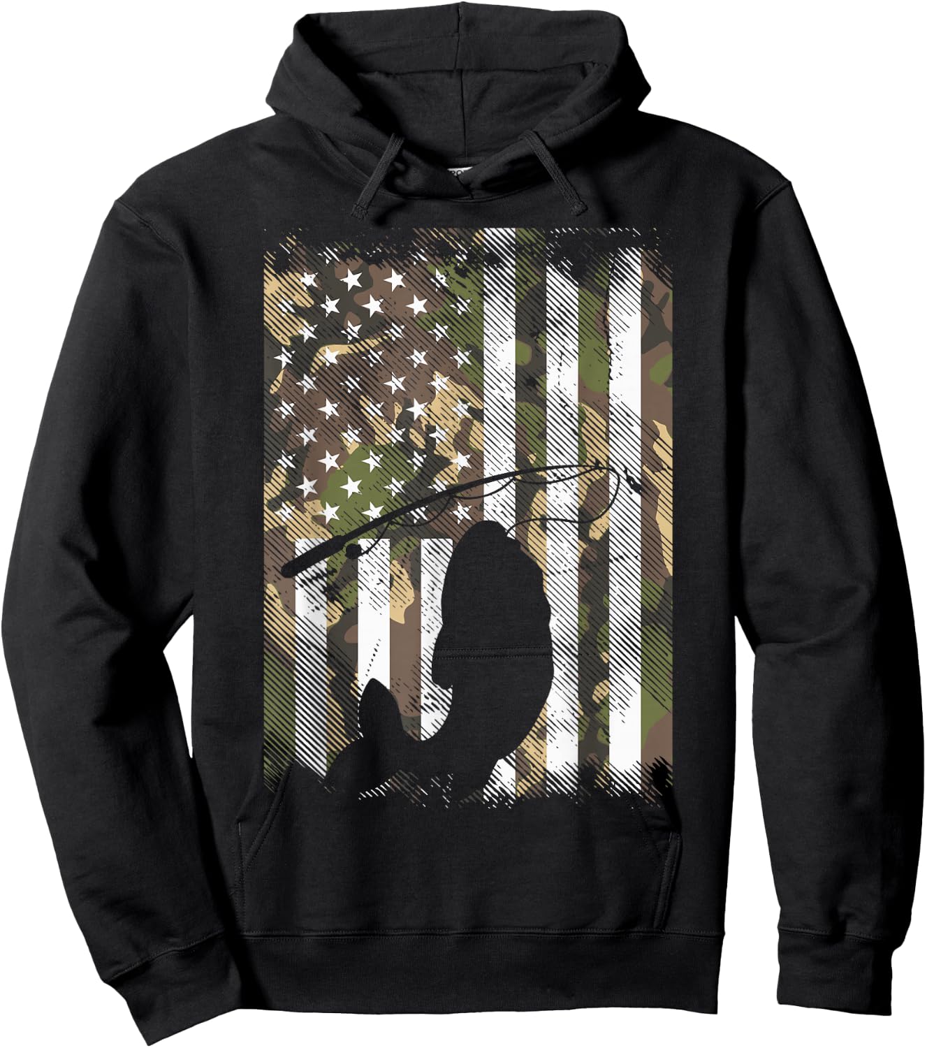 Camo American Flag Fish Fishing Patriotic Fisherman Gift Hoodie - Hoodie | Black