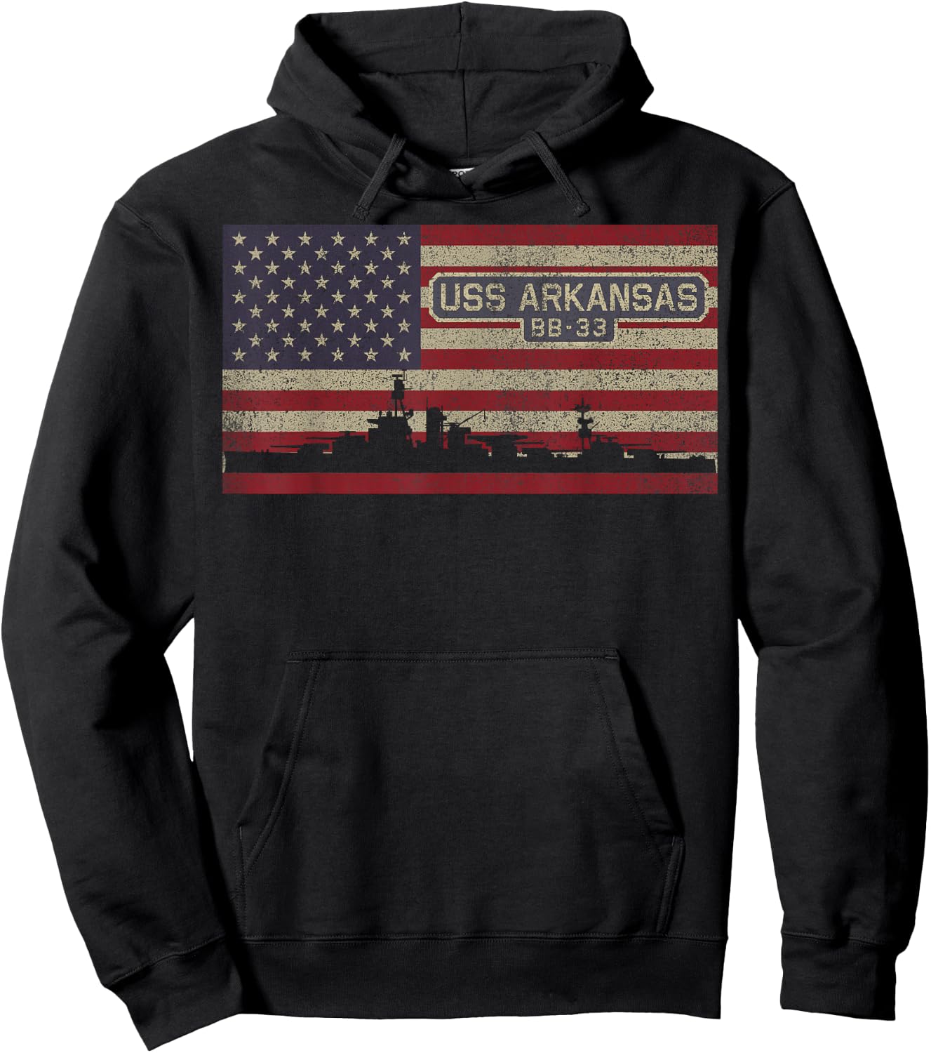 USS Arkansas BB-33 WW1 WW2 Battleship USA American Flag Hoodie - Hoodie | Black