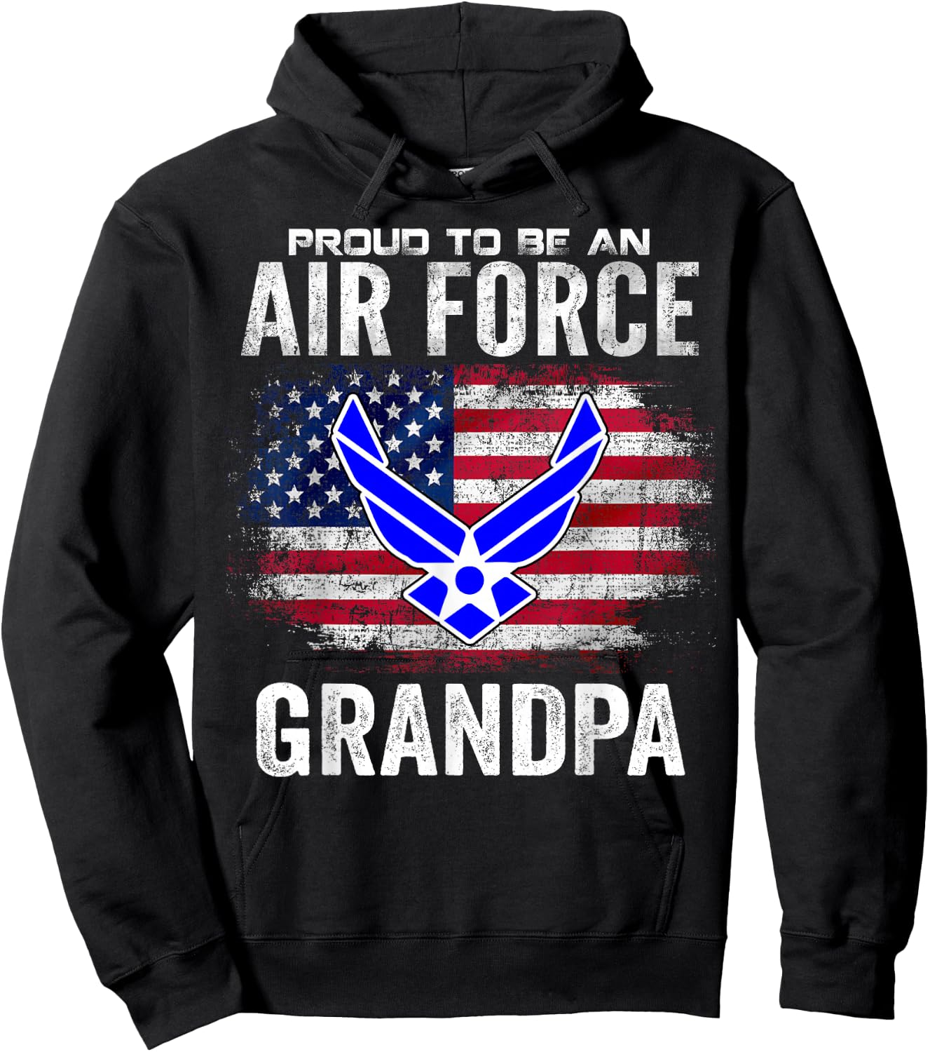 Proud to Be an Air Force Grandpa with American Flag Gift Hoodie - Hoodie | Black