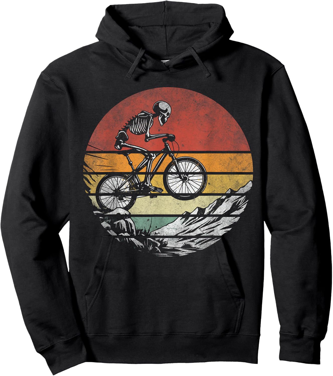 Skeleton Riding Bicycle Vintage Mountain Biking Skeleton Hoodie - Hoodie | Black