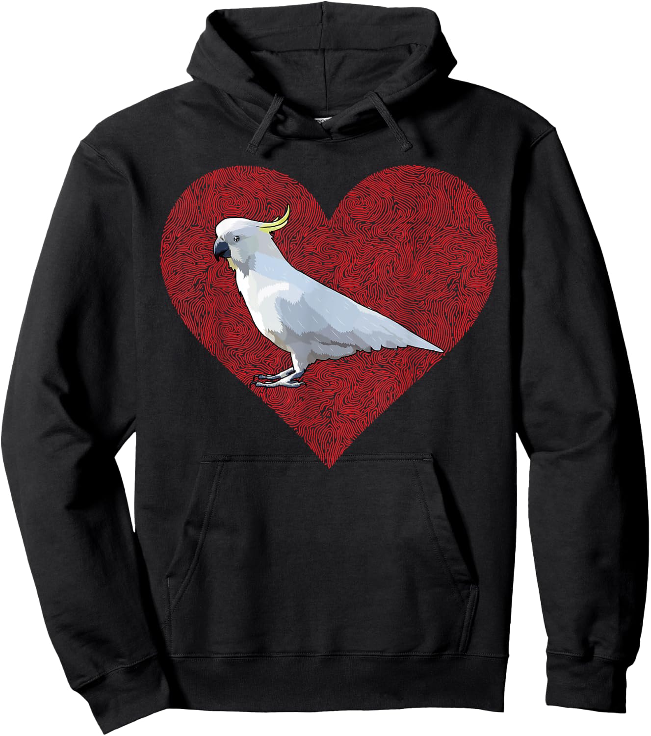 Cockatoo Valentines Day Bird Love Fingerprint Hoodie - Hoodie | Black