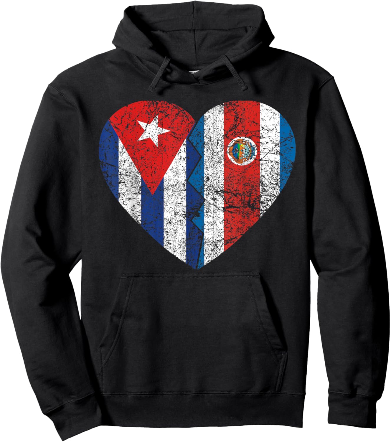 Costa Rican Cuban Flags Heart | Cuba Costa Rica Roots Hoodie - Hoodie | Black