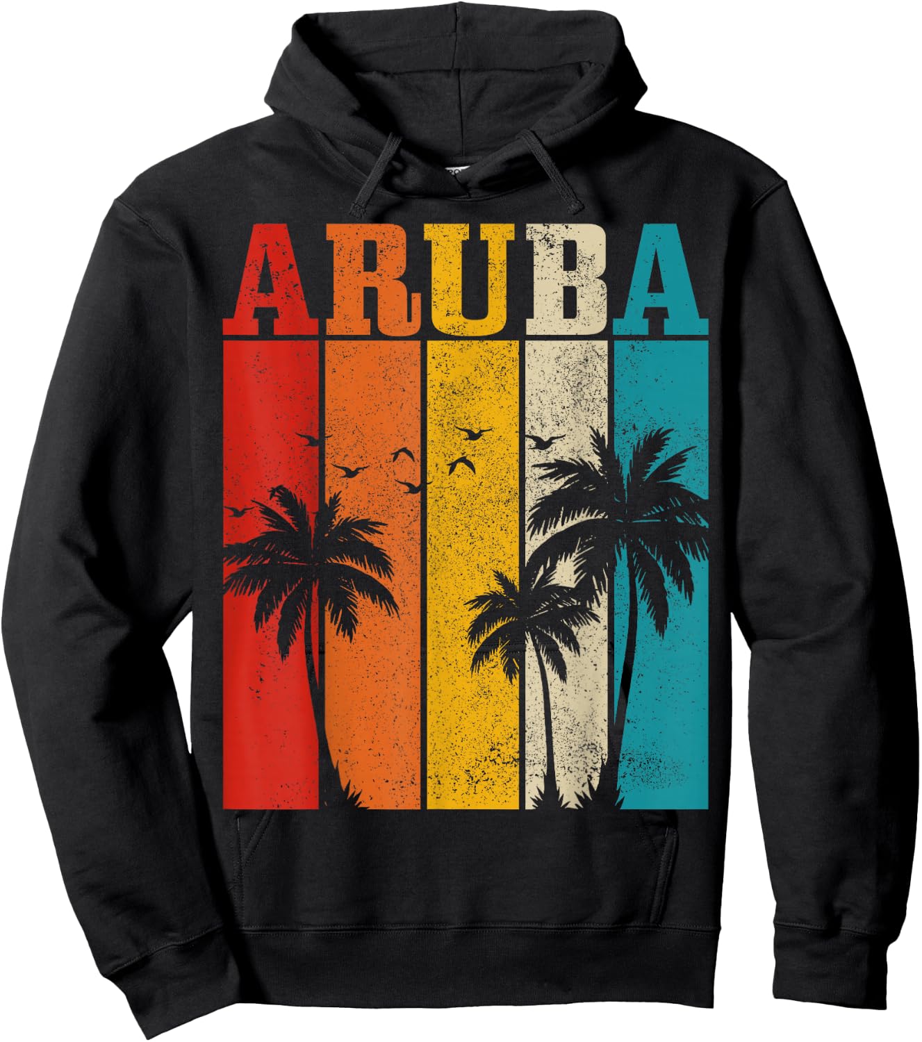 Aruba Vintage Surfer Palm Tree Souvenir Hoodie - Hoodie | Black