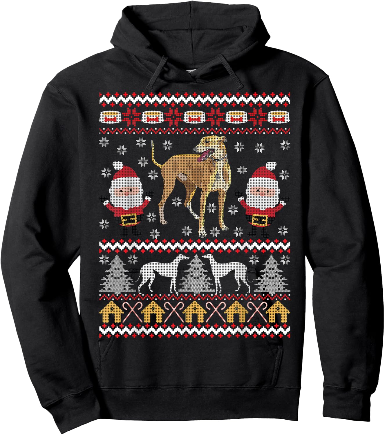 Greyhound Gifts Ugly Christmas Funny Dog Holiday Men Women Kids Hoodie - Hoodie | Black