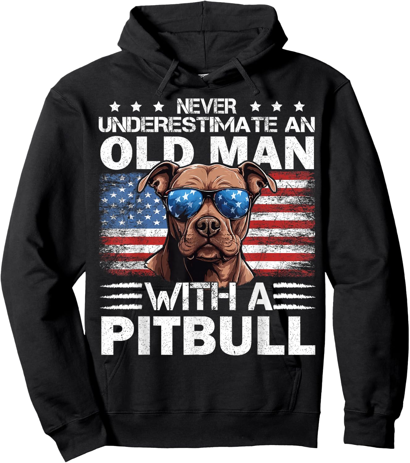 Pitbull Pittie Dog Breed Never Underestimate an Old Man Hoodie - Hoodie | Black