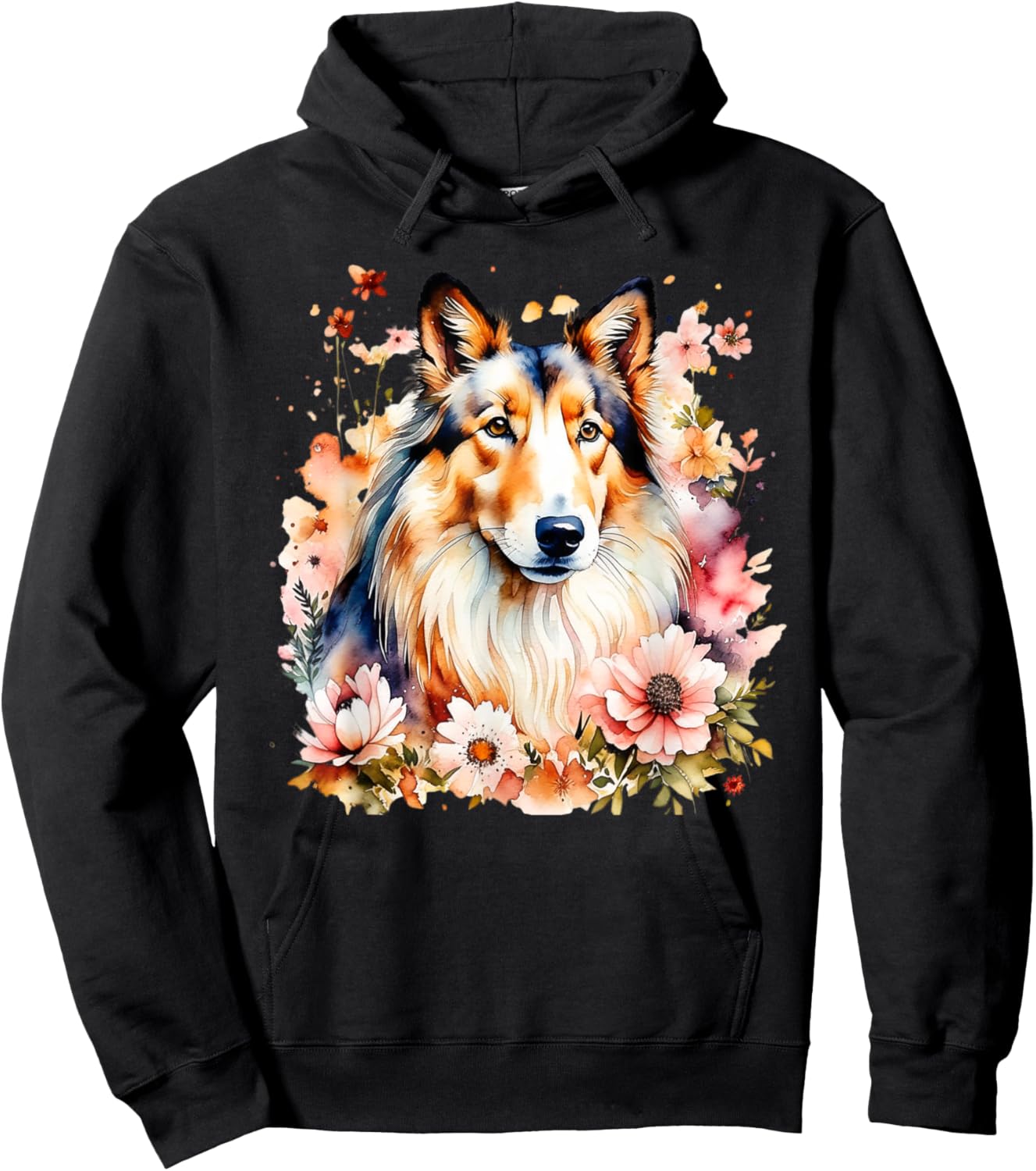 Rough Collie Dog Mama Mom Mum Doggy Mommy Watercolor Flower Hoodie - Hoodie | Black