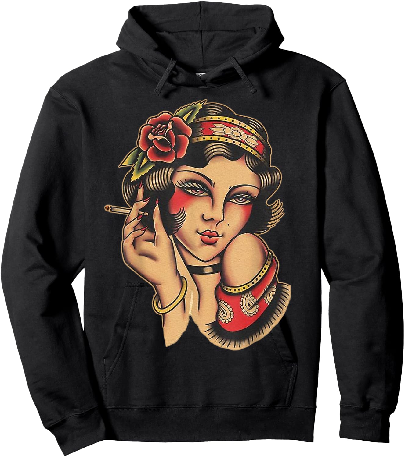 Pin-up Girl Traditional Tattoo Flash Hoodie - Hoodie | Black