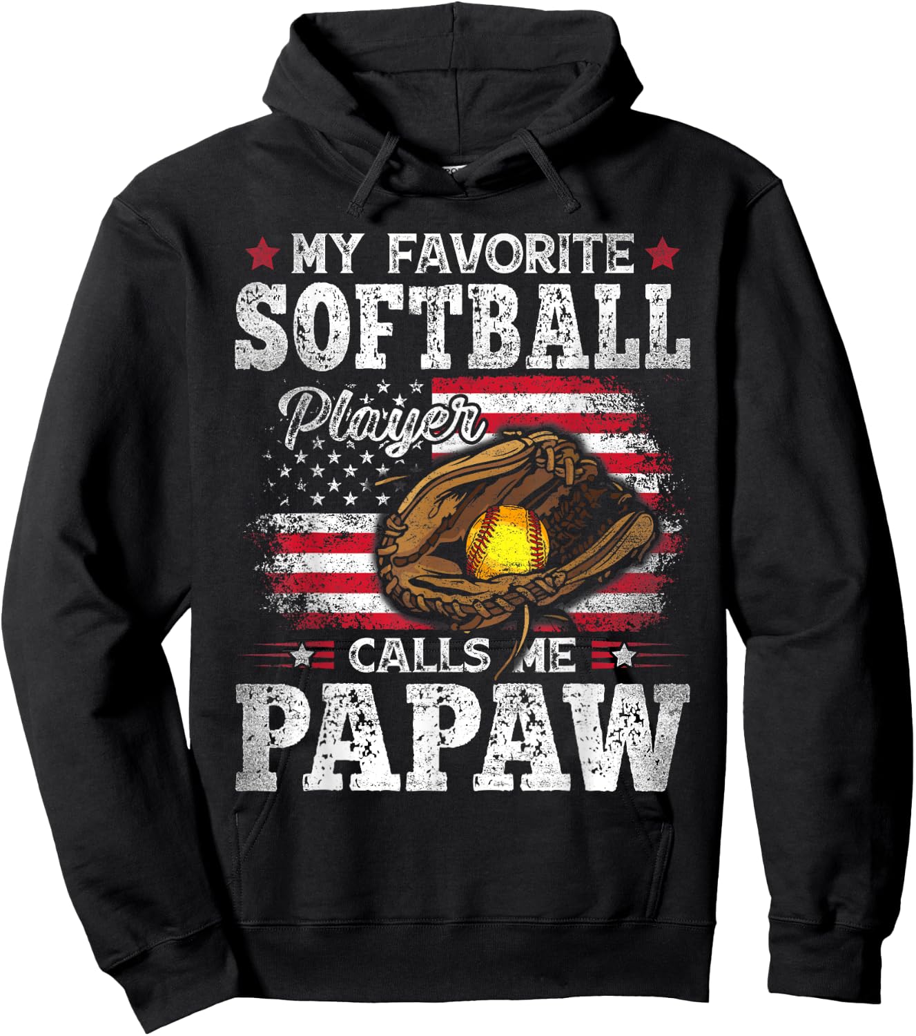 My Favorite Softball Player Calls Me Papaw American Flag Hoodie - Hoodie | Black