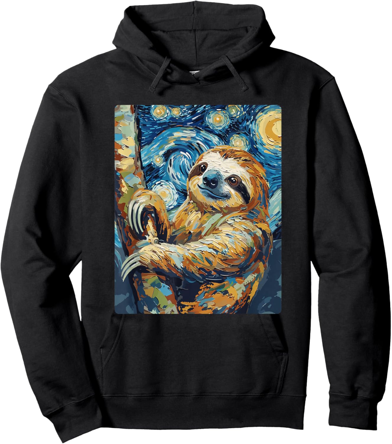 Art Funny Sloth Painting Artist Starry Night Hoodie - Hoodie | Black