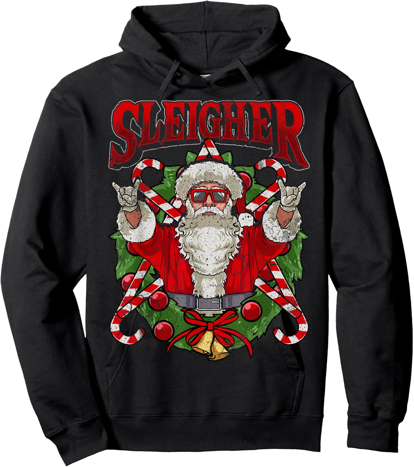 Sleigher Christmas Santa Claus Rock Metal Music Men Dad Teen Hoodie - Hoodie | Black