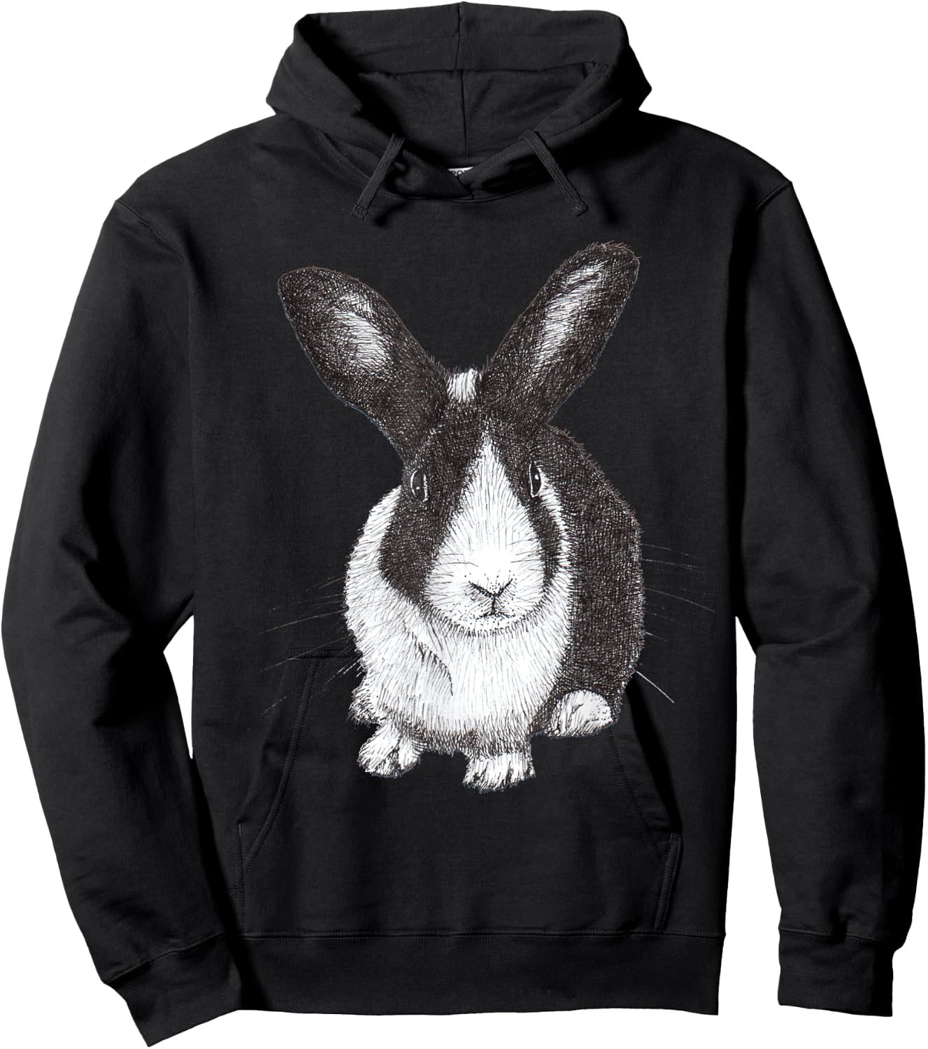 ChescaMade Dutch Bunny Rabbit Drawing - Women's Grey Rabbit Themed - Small - Classic Fit - Short Sleeve - Cotton, Polyester - Unique Rabbit Drawing Graphic Hoodie - Hoodie | Black