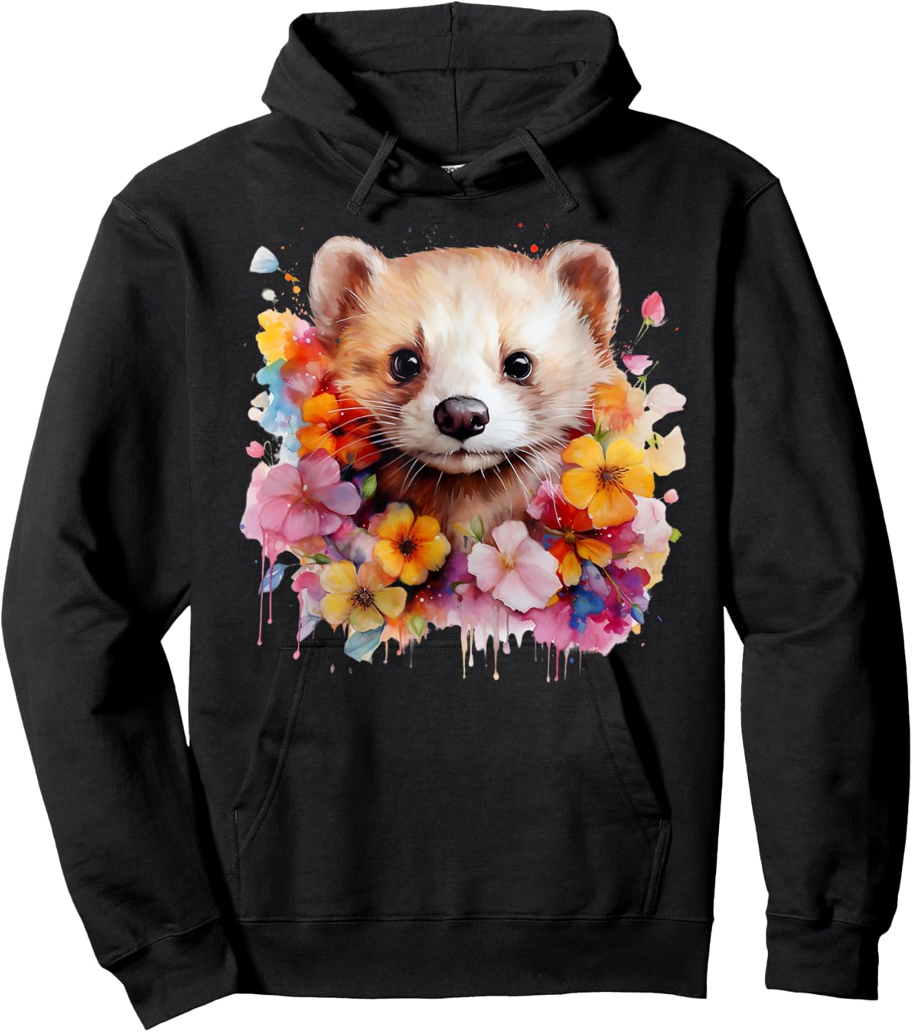 Pet Ferret Nature Portrait Artistic Watercolor Ferret Mom Hoodie - Hoodie | Black