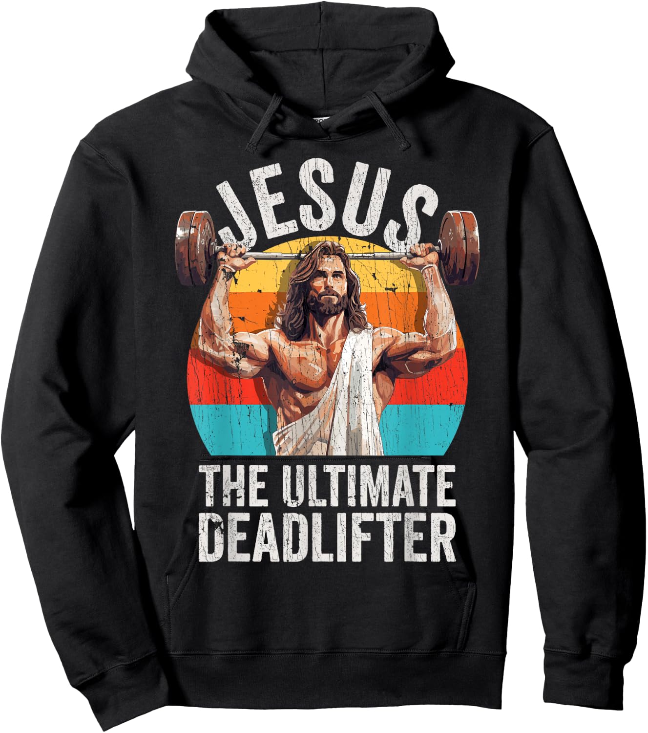 Vintage Jesus The Ultimate Deadlifter Funny Gym Bodybuliding Hoodie - Hoodie | Black