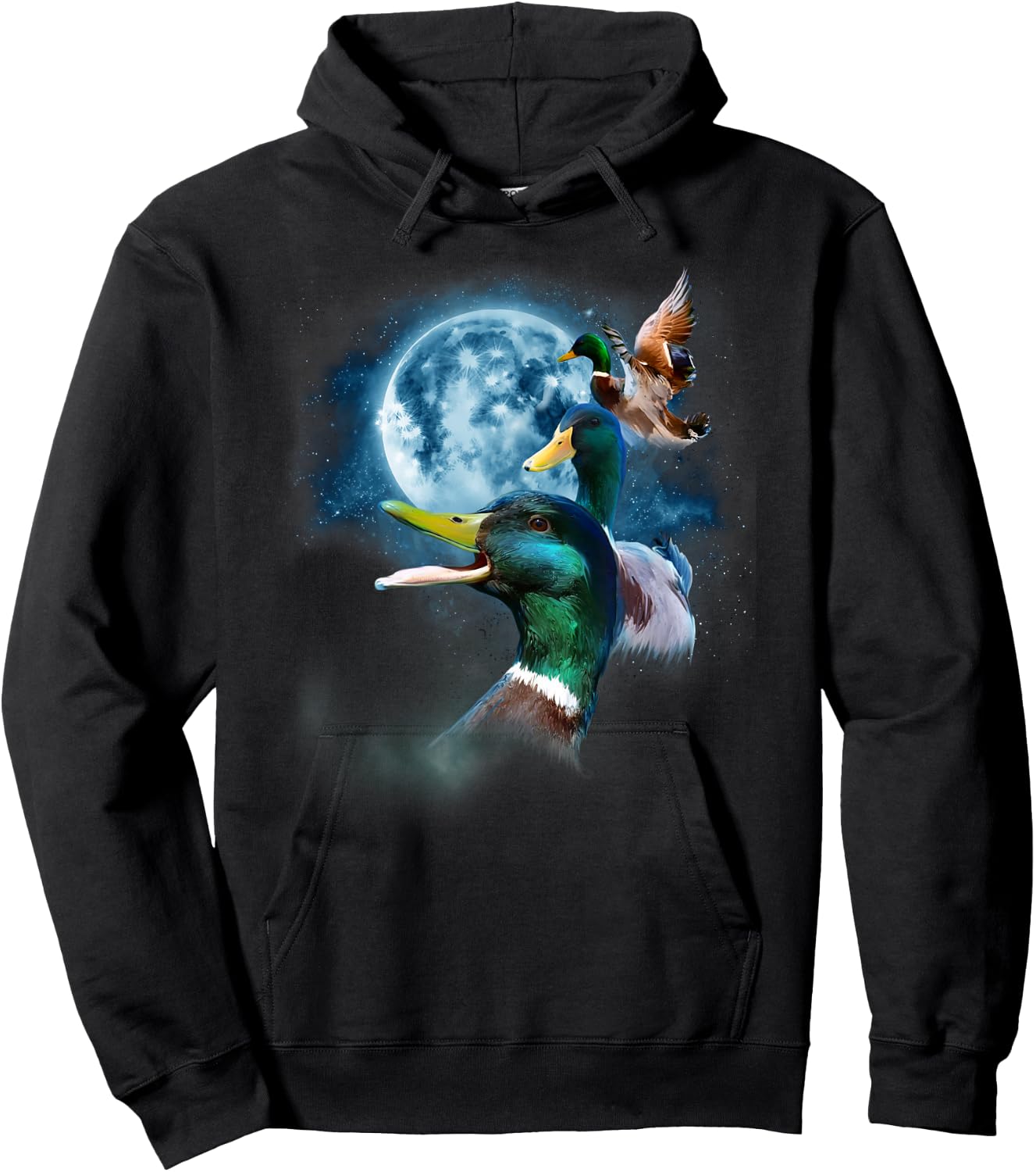 Funny Mallard Duck Shirt - Howling at The Moon Duck Hoodie - Hoodie | Black