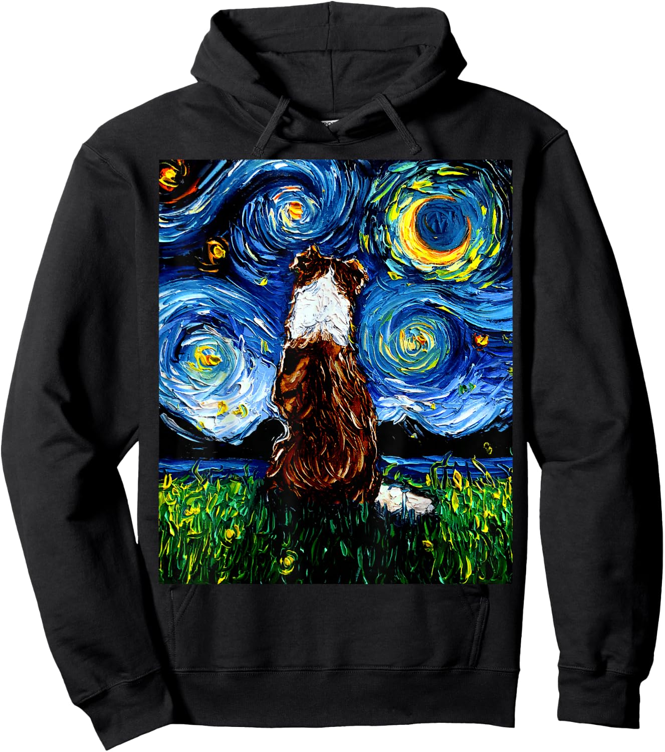 Red Border Collie Starry Night Dog Artwork Hoodie - Hoodie | Black