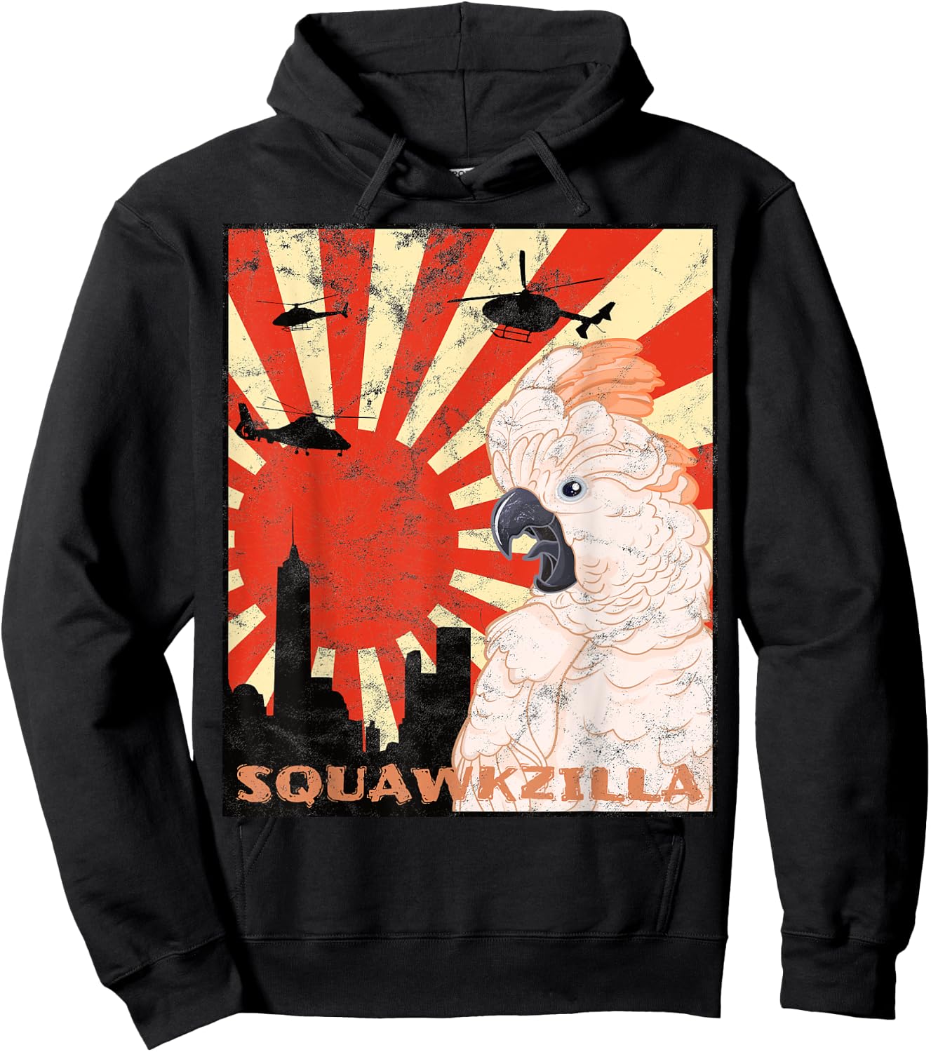 Squawk Zilla Moluccan Cockatoo Parrot Squawking Hoodie - Hoodie | Black