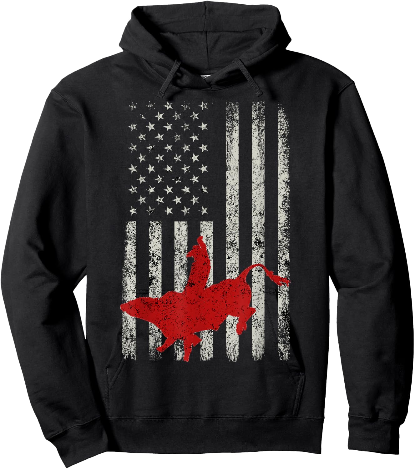 American Flag Bull Riding Cowboy Gift Rodeo Hoodie - Hoodie | Black