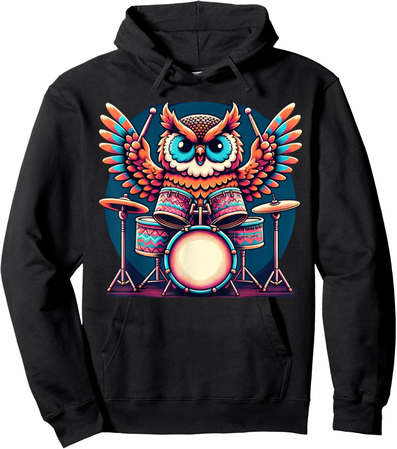 Cute Owl Playing Drums Owls Drummer Music Hoodie - Hoodie | Black