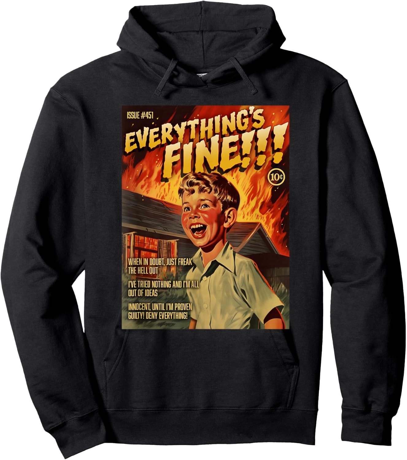 Everything's Fine 1950s Horror Comic Cover Hoodie - Hoodie | Black