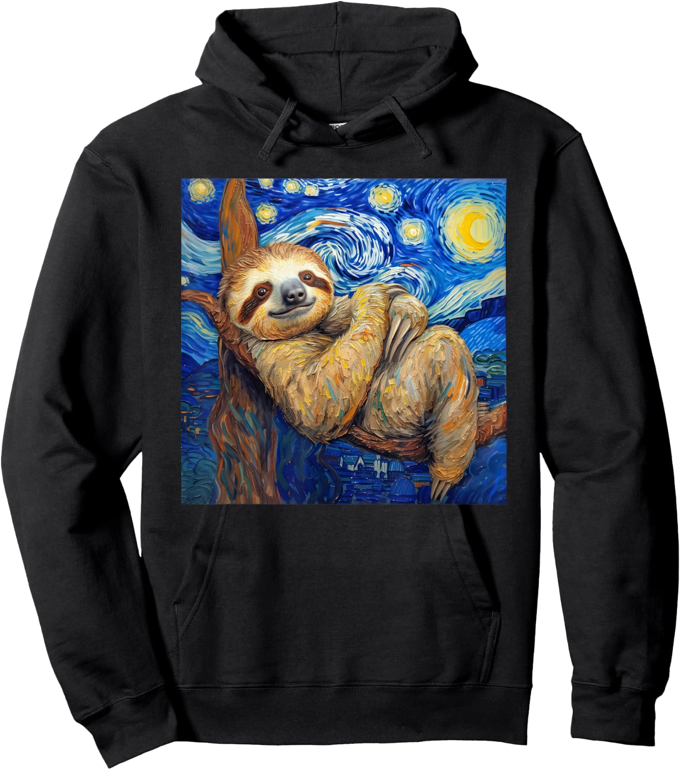 Sloth Van Gogh Style Starry Night Hoodie - Hoodie | Black