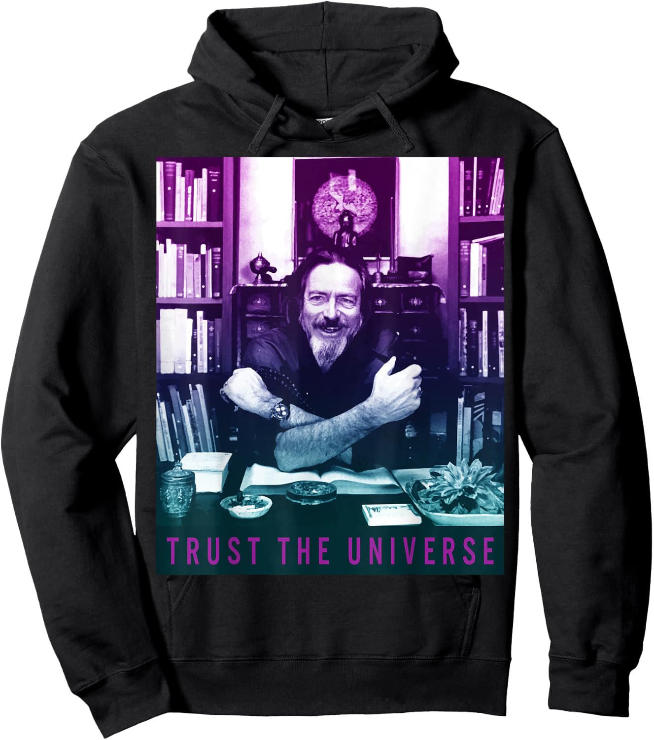 Quotes and Sayings Famous Philosophers Alan Watts Gradient Photo Trust The Universe Adults Men's Casual Yoga Black Small Hoodie - Hoodie | Black