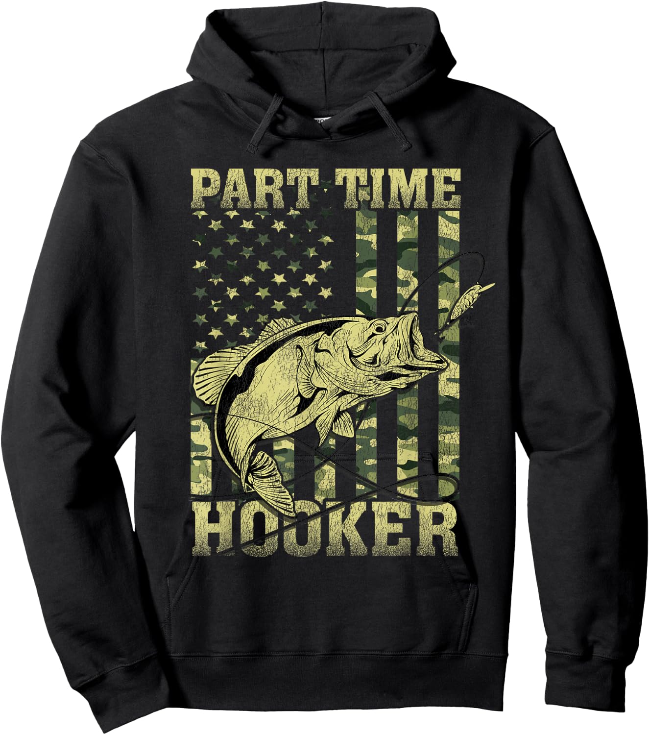 Fishing Sarcastic Humor Joke for Father's Day Part Time Hooker Adult Men's Black Camouflage Modern Classic Short Sleeve Small Hoodie - Hoodie | Black