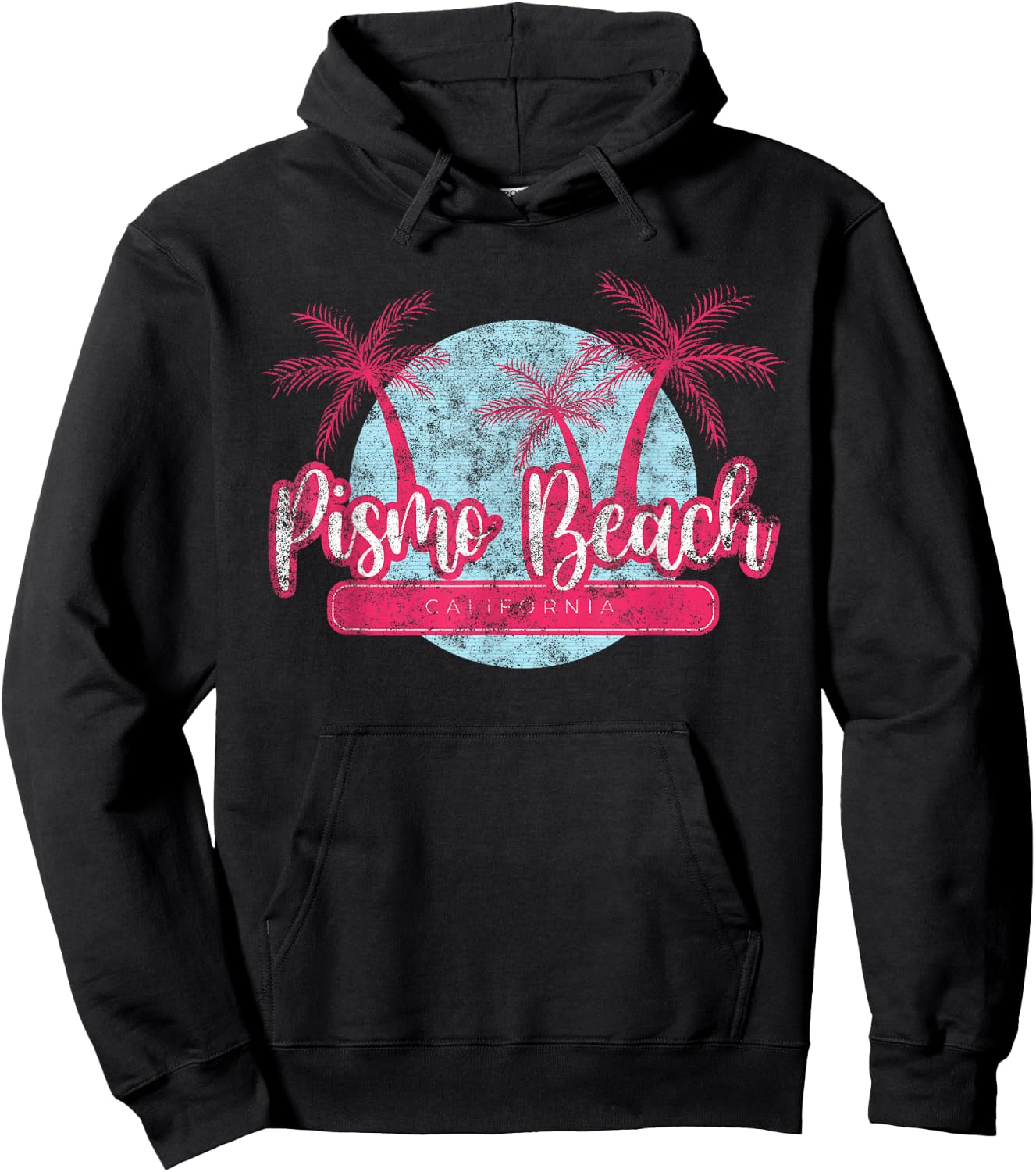 Pismo Beach California Retro Palm Tree Vintage Surf Hoodie - Hoodie | Black