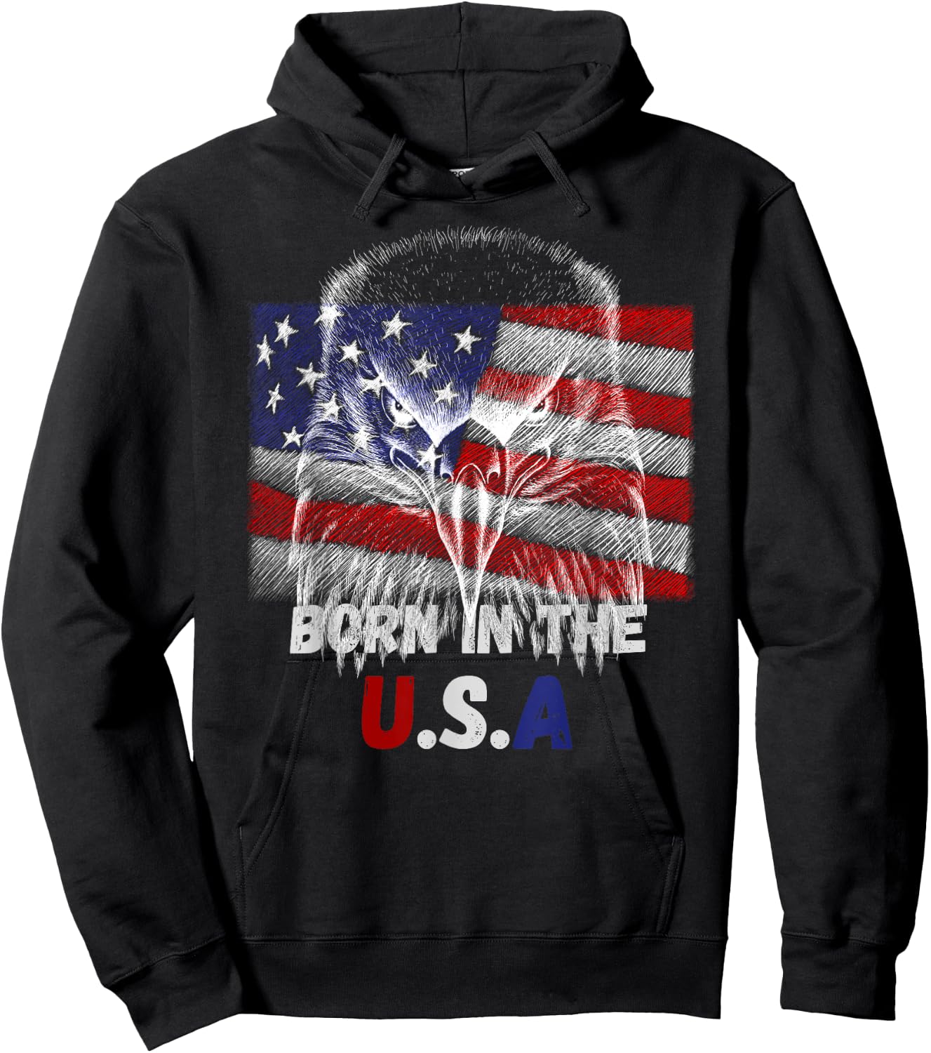 Born In The U.S.A Eagle Silhouette Patriotic Flag Tattoo Hoodie - Hoodie | Black