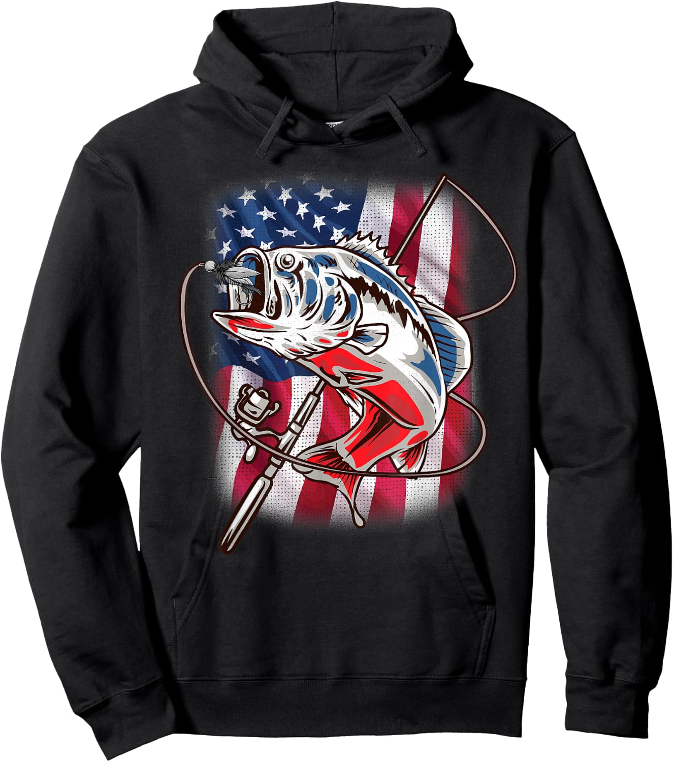 American Flag Fishing Shirt Vintage USA Bass Fisherman Gift Hoodie - Hoodie | Black