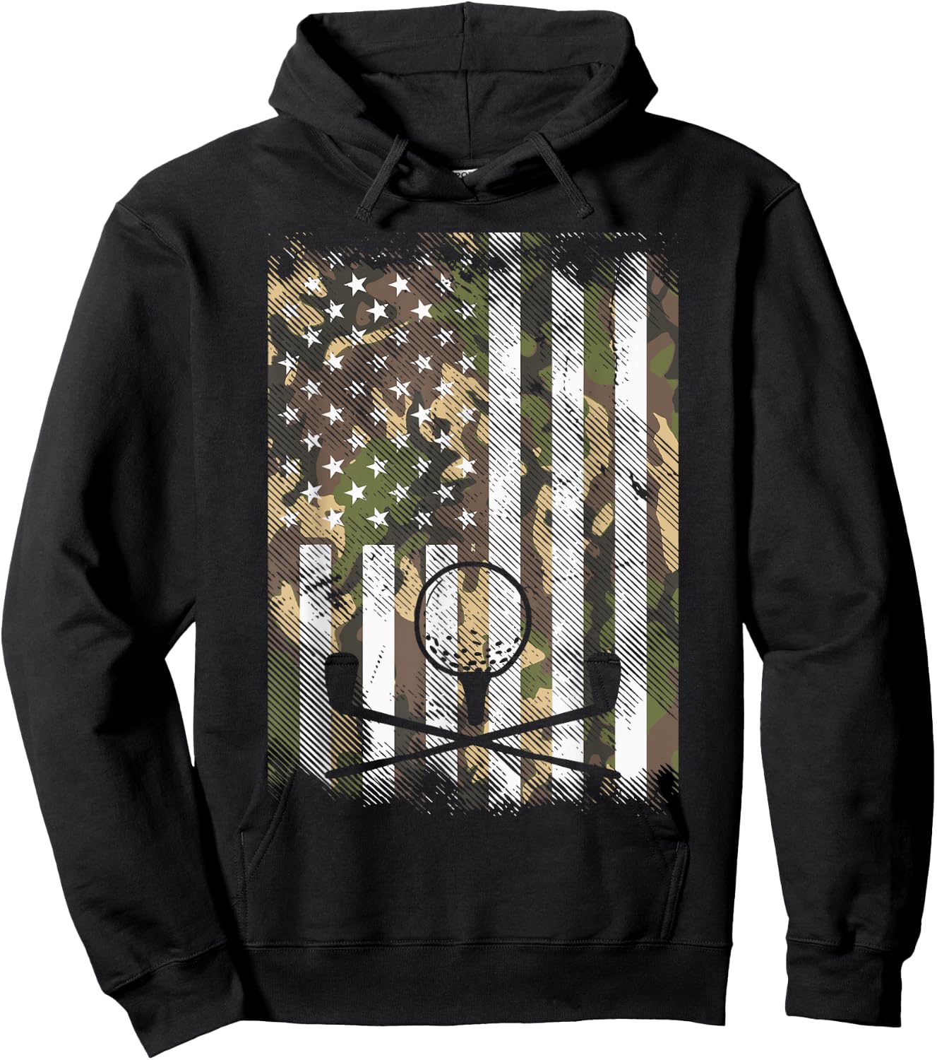 Camo American Flag Golf Vintage Golfing Patriotic Golfer Dad Hoodie - Hoodie | Black